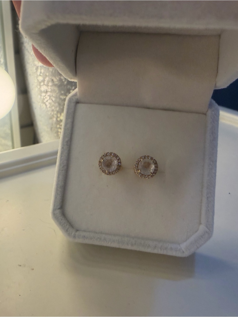14k Delicate Yellow Gold Halo White Topaz Diamond Stud Earrings